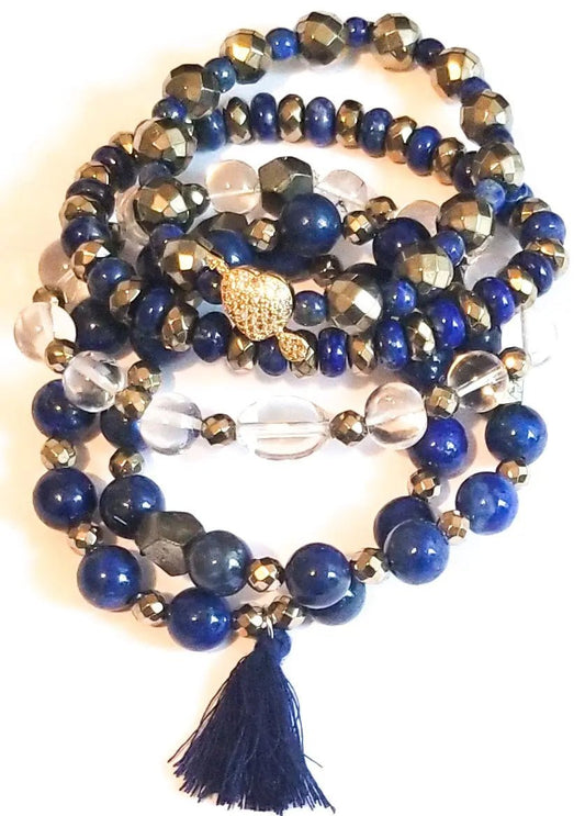 Lapis Lazuli and Pyrite Stacked Bracelets L.Signature Collection