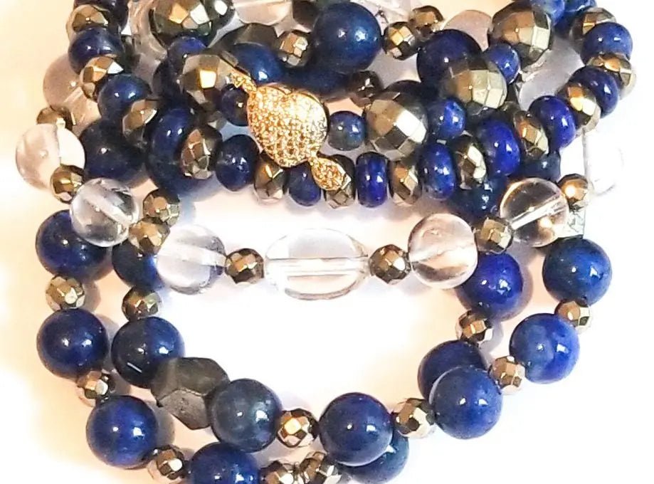 Lapis Lazuli and Pyrite Stacked Bracelets L.Signature Collection