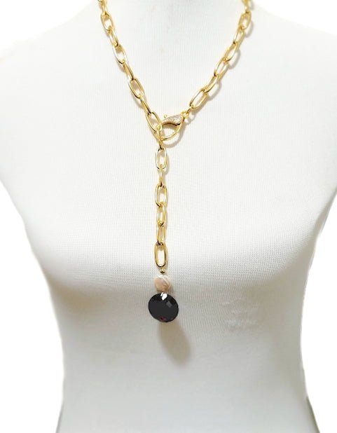 Large Chain Link Necklace with Cubic Zirconia Briolette L.Signature Collection