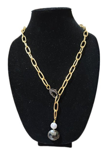 Large Chain Link Necklace with Cubic Zirconia Briolette L.Signature Collection