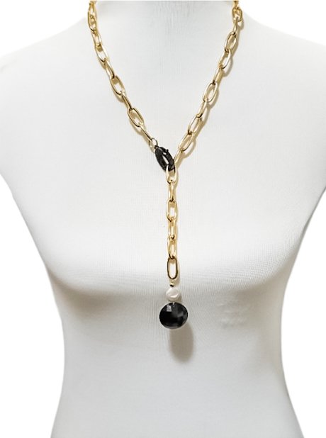 Large Chain Link Necklace with Cubic Zirconia Briolette L.Signature Collection