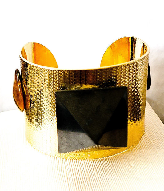 Large Gold Brass Shungite Bangle L.Signature Collection