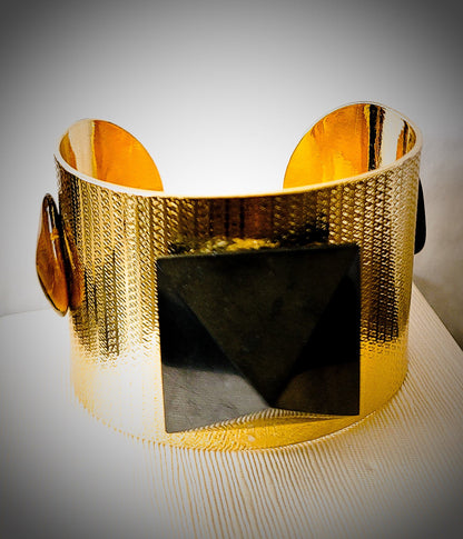 Large Gold Brass Shungite Bangle L.Signature Collection