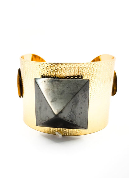 Large Gold Brass Shungite Bangle L.Signature Collection