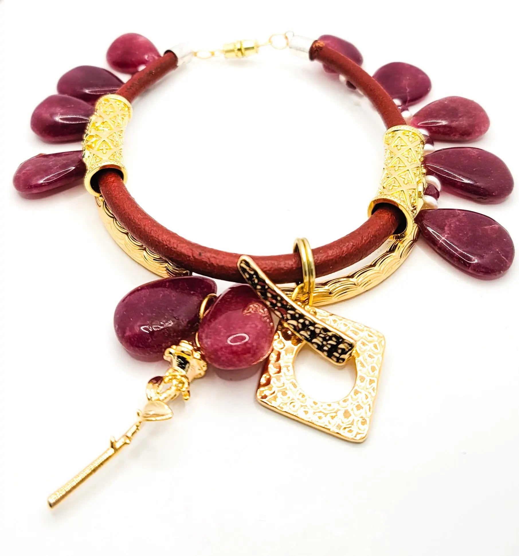 leather gemstone bracelet with Natural Ruby stones L.Signature Collection by L.Styles