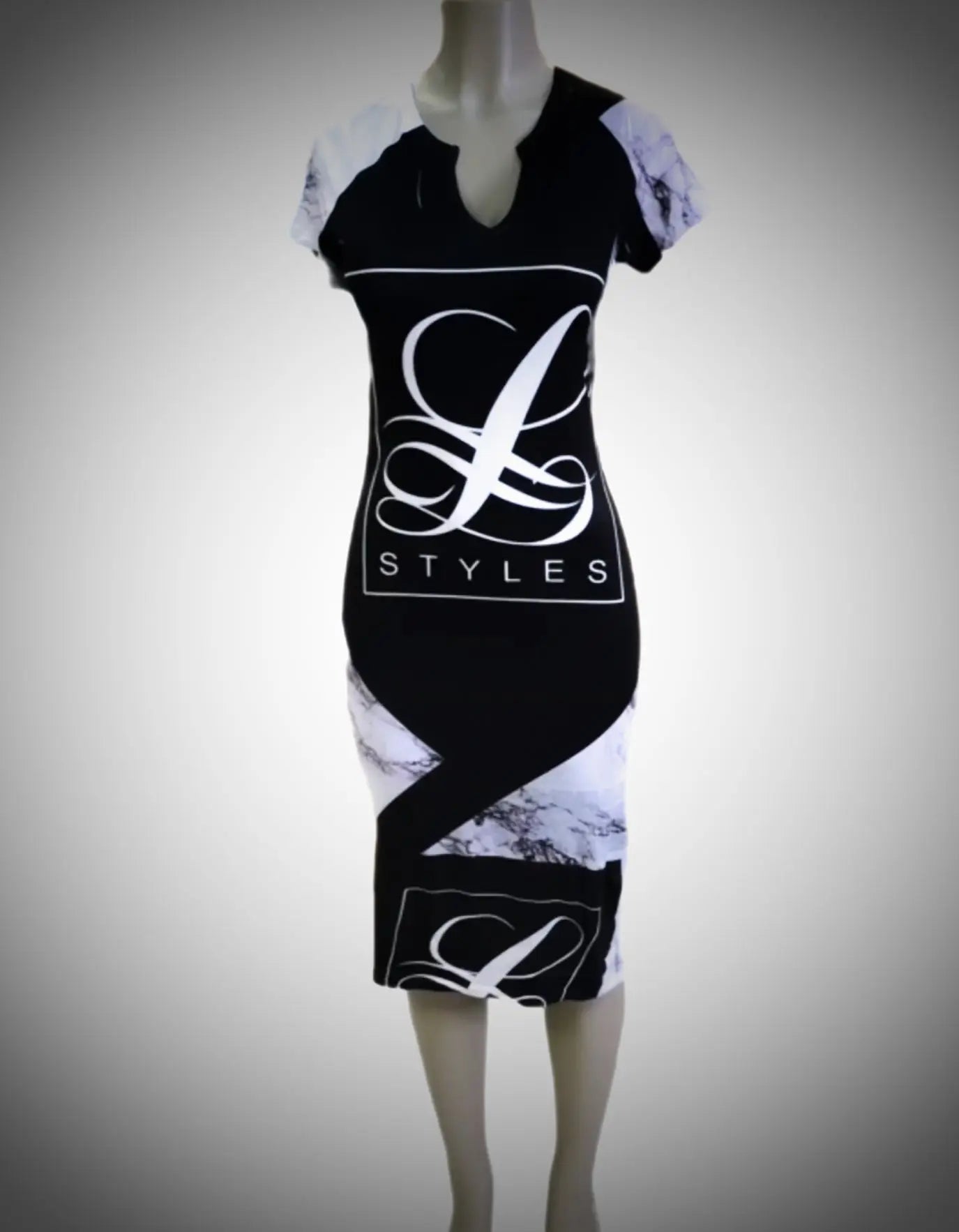 L.Styles' Black and White Signature  Midi Dress L.Signature Collection by L.Styles