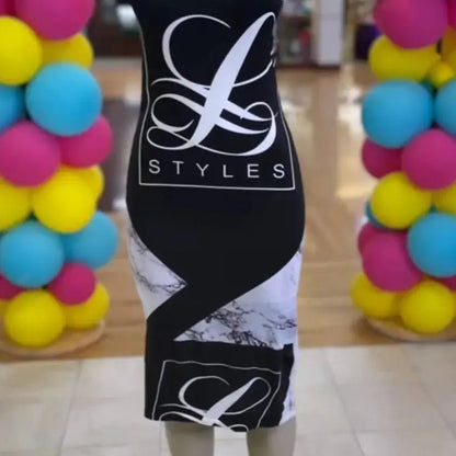 L.Styles' Black and White Signature  Midi Dress L.Signature Collection by L.Styles