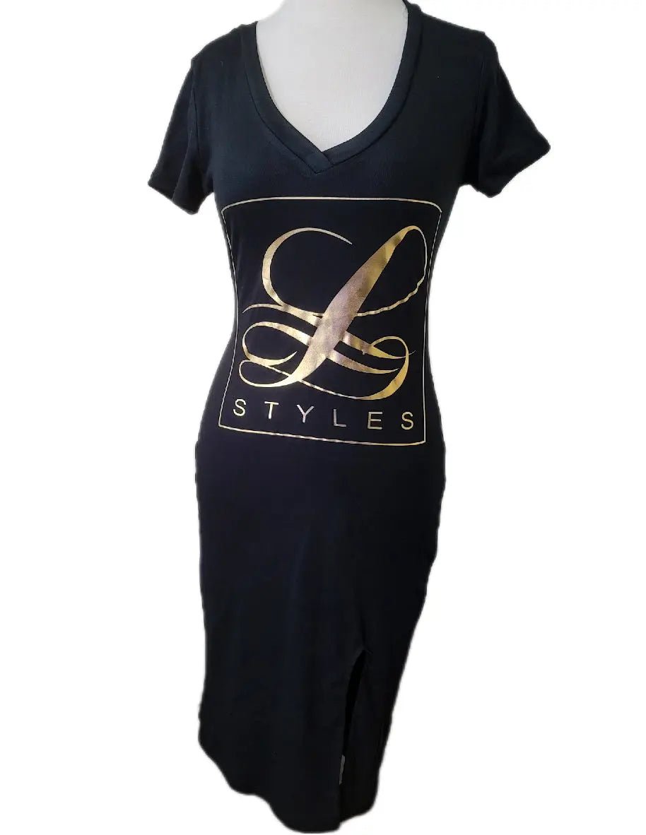 L.Styles' Black V Neck T-Shirt Dress L.Signature Collection by L.Styles