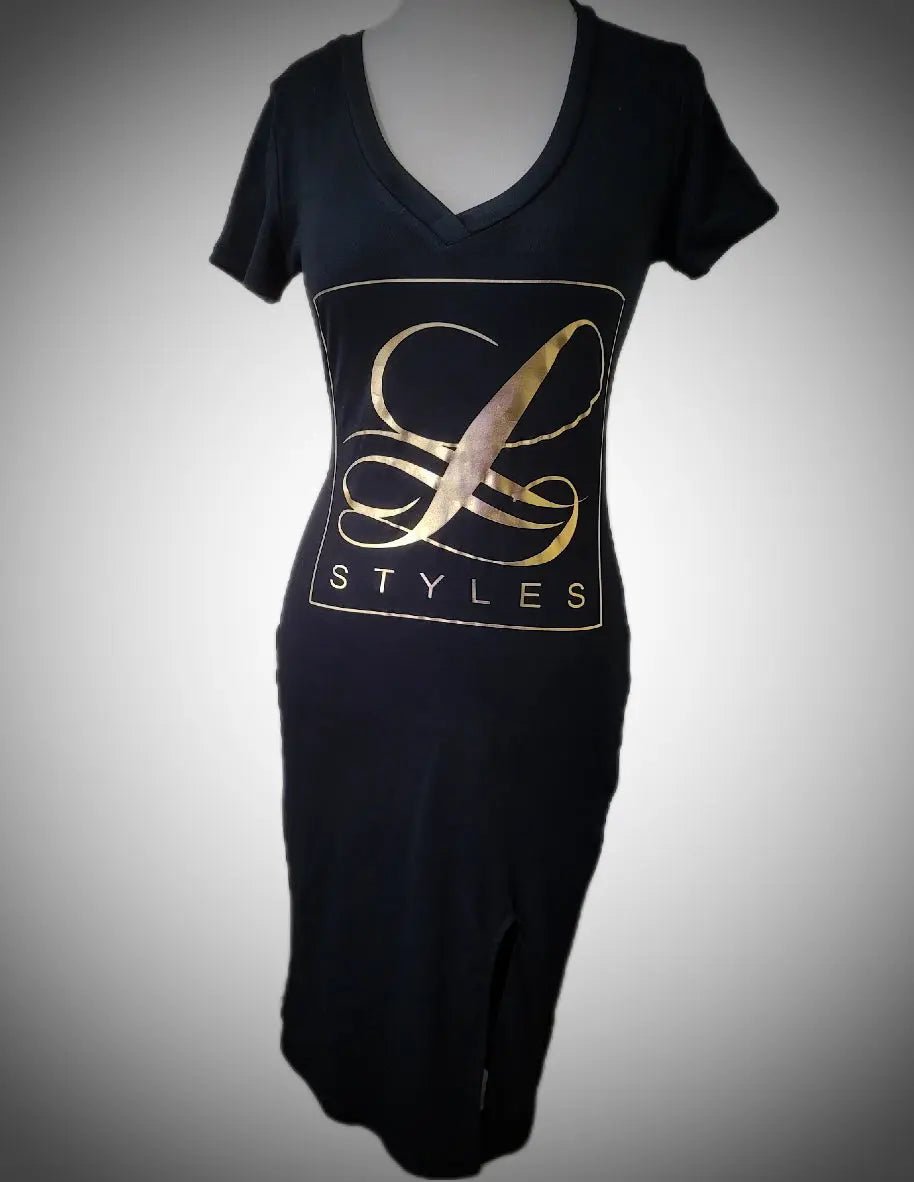 L.Styles' Black V Neck T-Shirt Dress L.Signature Collection by L.Styles