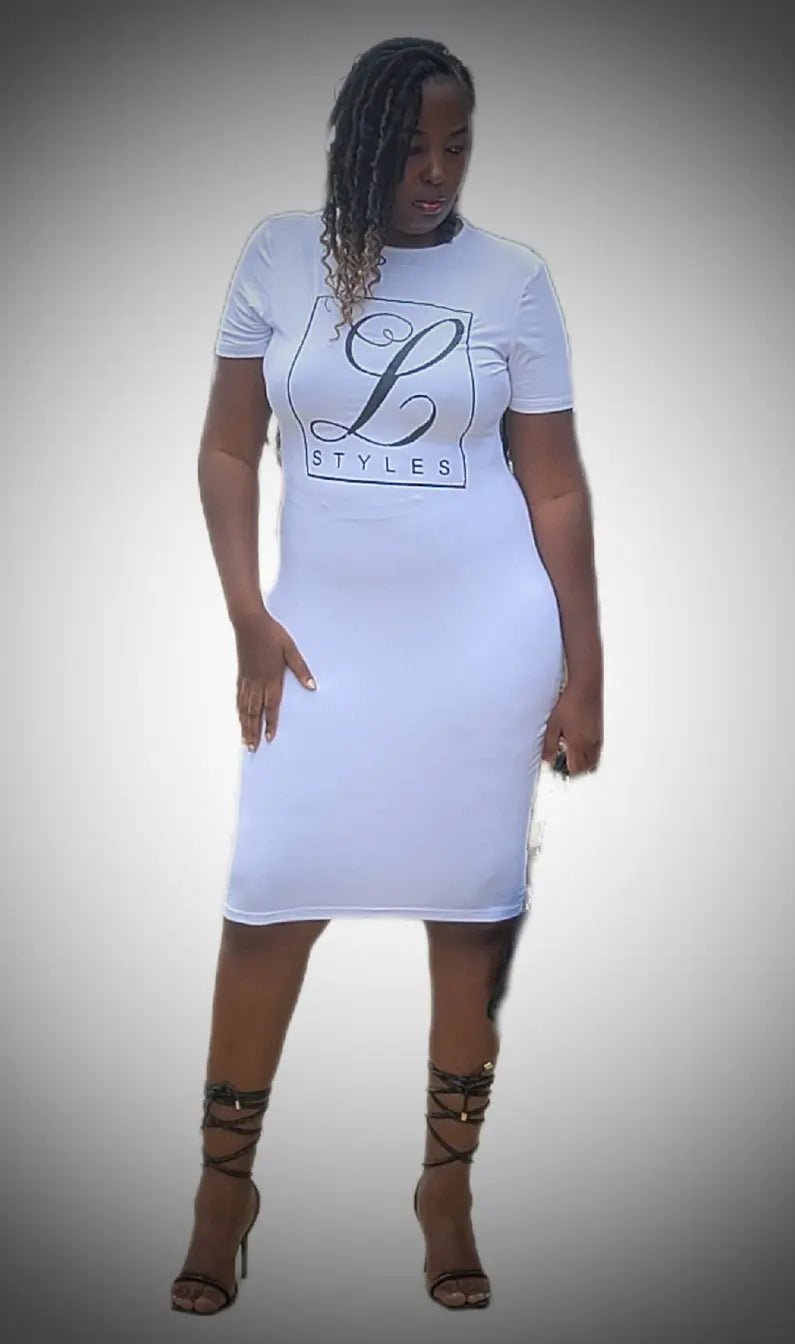 L.Styles' White Round Neck T-Shirt Dress L.Signature Collection by L.Styles