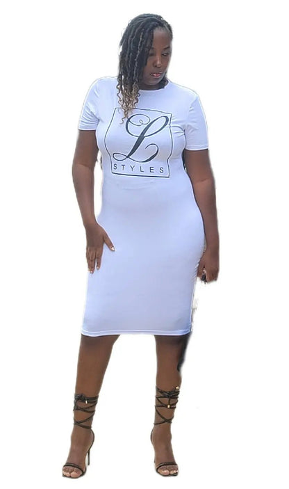 L.Styles' White Round Neck T-Shirt Dress L.Signature Collection by L.Styles