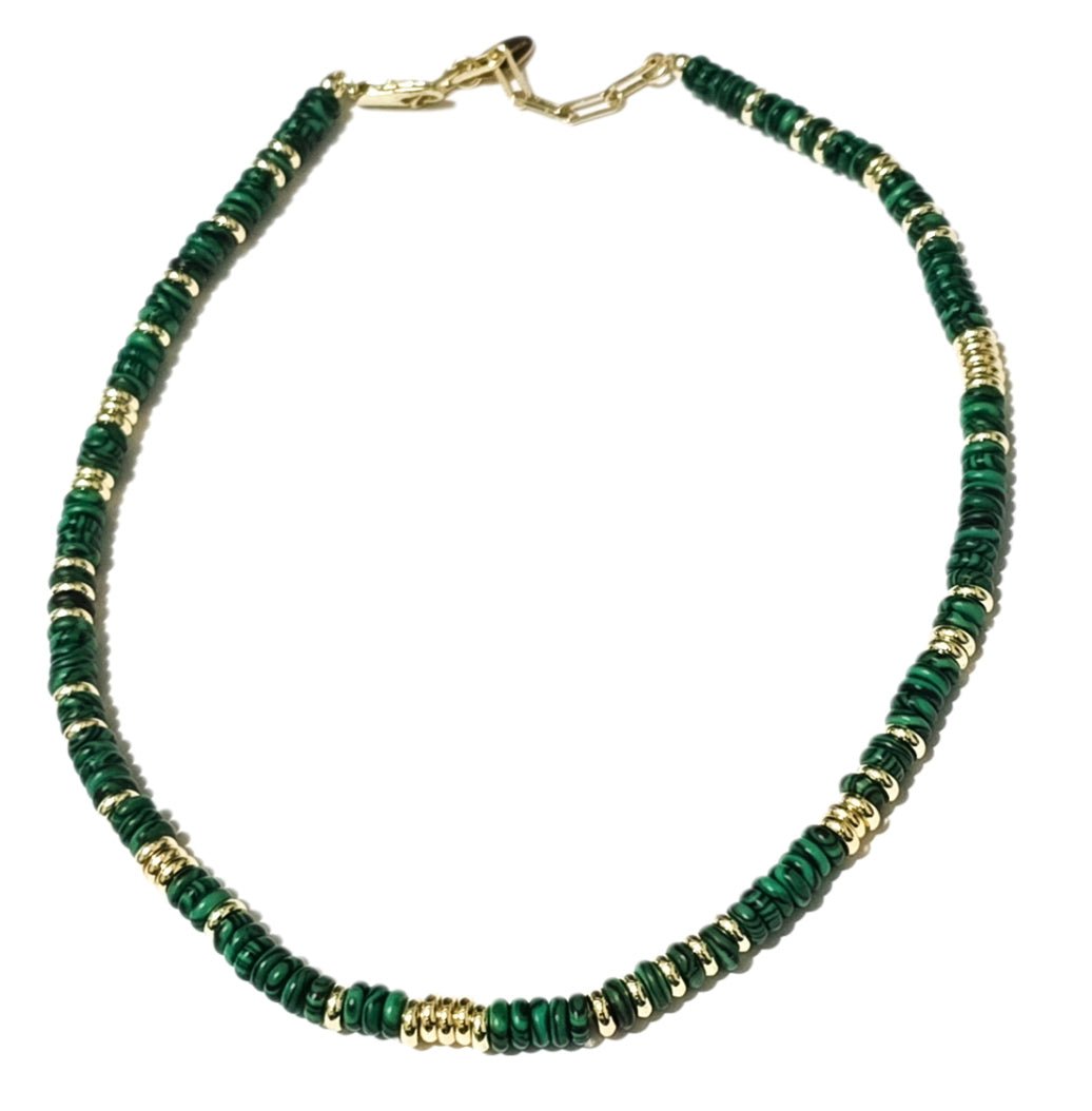 Malachite and Gold Stainless Steel Choker Necklace L.Signature Collection by L.Styles