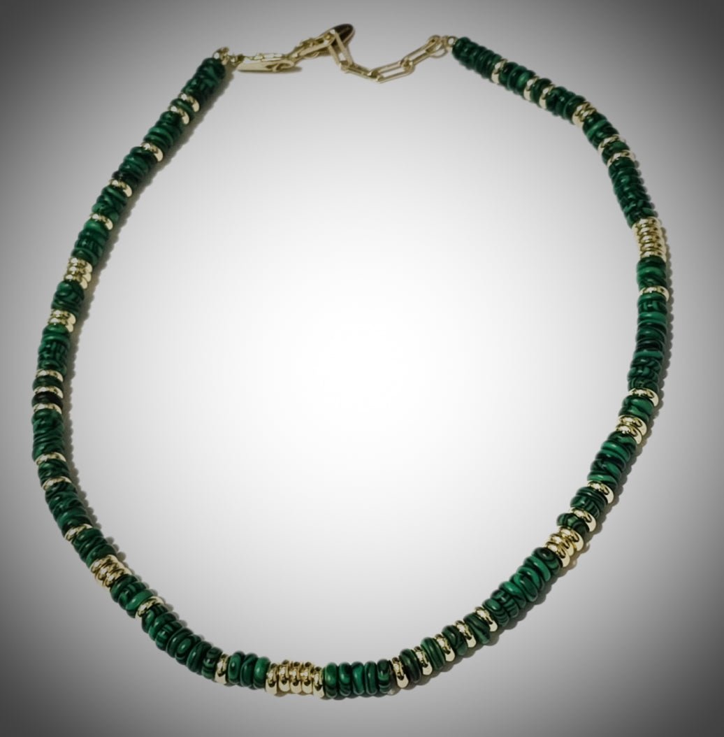 Malachite and Gold Stainless Steel Choker Necklace L.Signature Collection by L.Styles