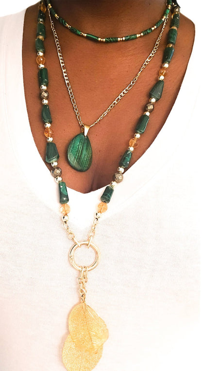 Malachite and Gold Stainless Steel Choker Necklace L.Signature Collection by L.Styles