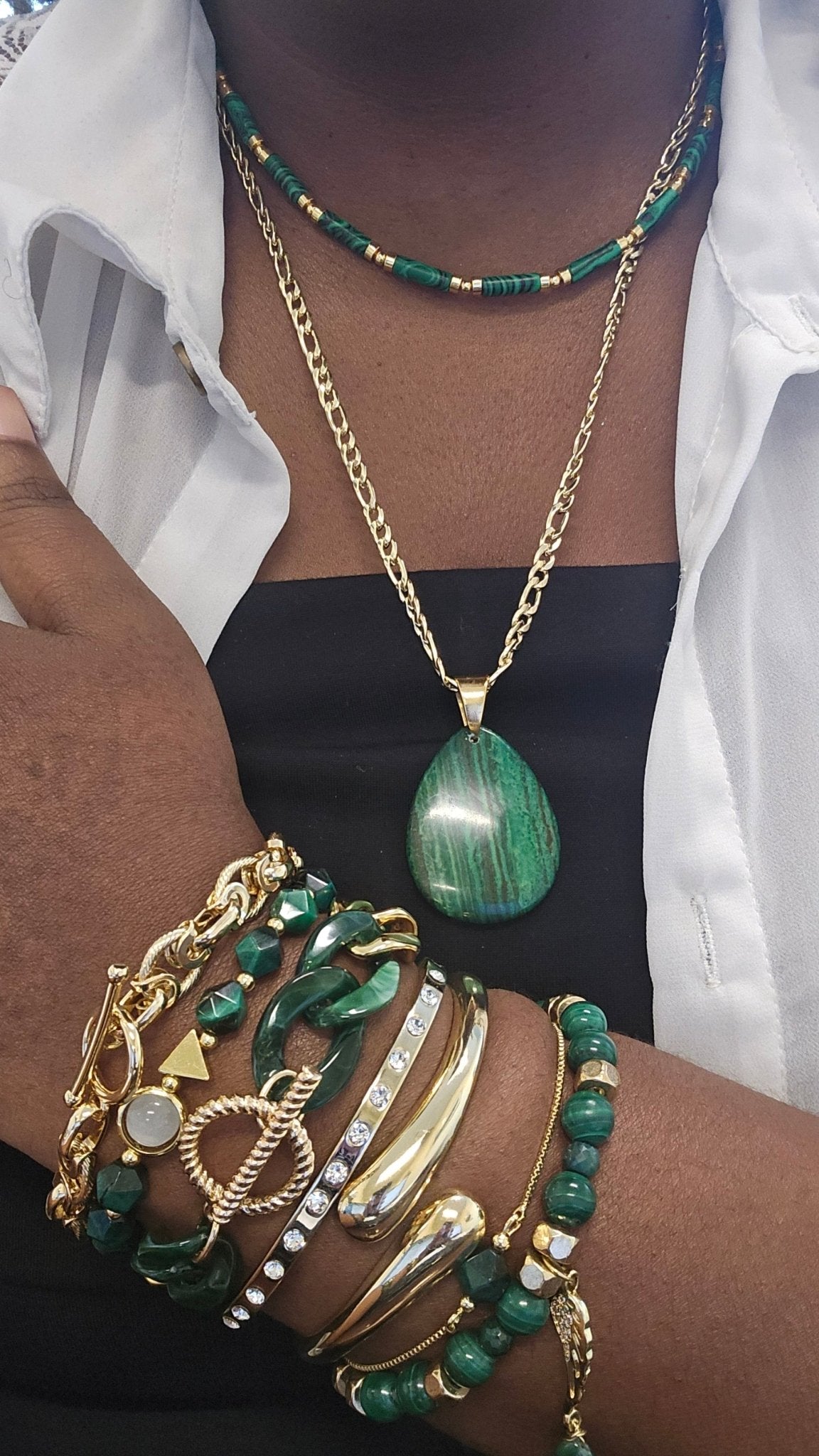 Malachite and Gold Stainless Steel Choker Necklace L.Signature Collection by L.Styles