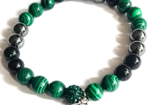 Malachite and Hematite Buddha Charm bracelet L.Signature Collection