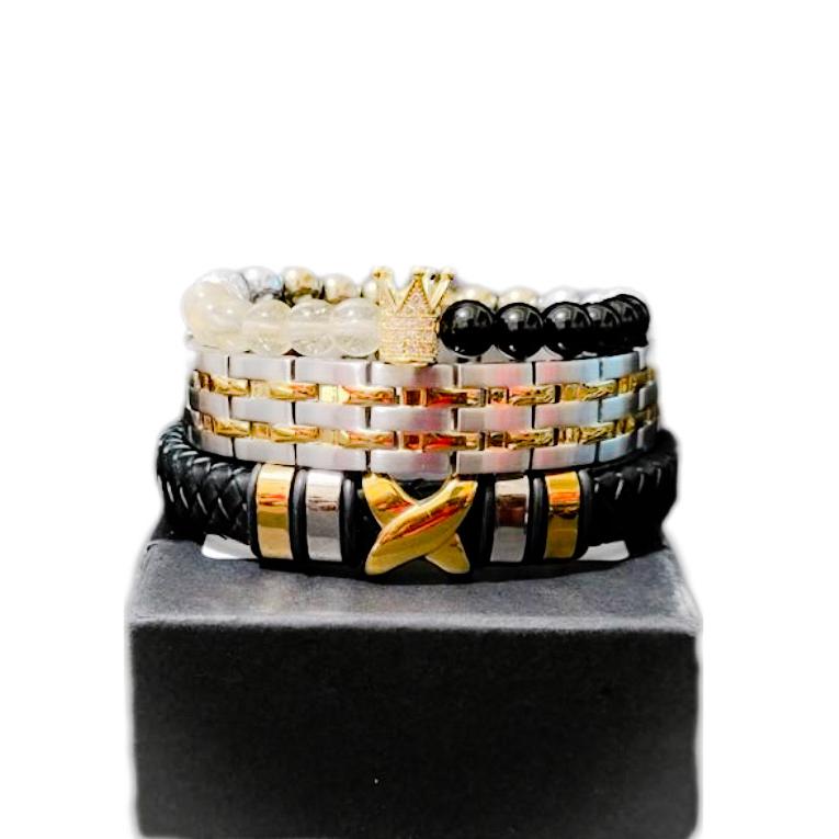 Men' Citrine and Onyx Bracelet set L.Signature Collection