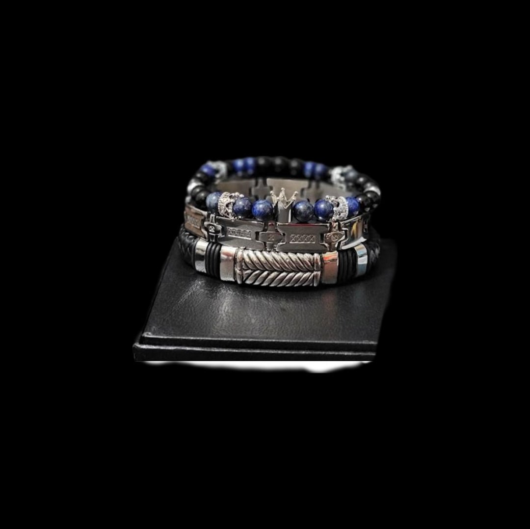 Men' Lapis Lazuli and Onyx Bracelet set L.Signature Collection by L.Styles