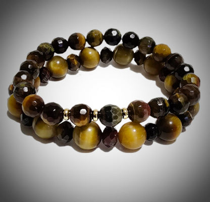 Men's 2pc. Faceted Round Tiger Eye Bracelet set - L.Signature Collection by L.Styles