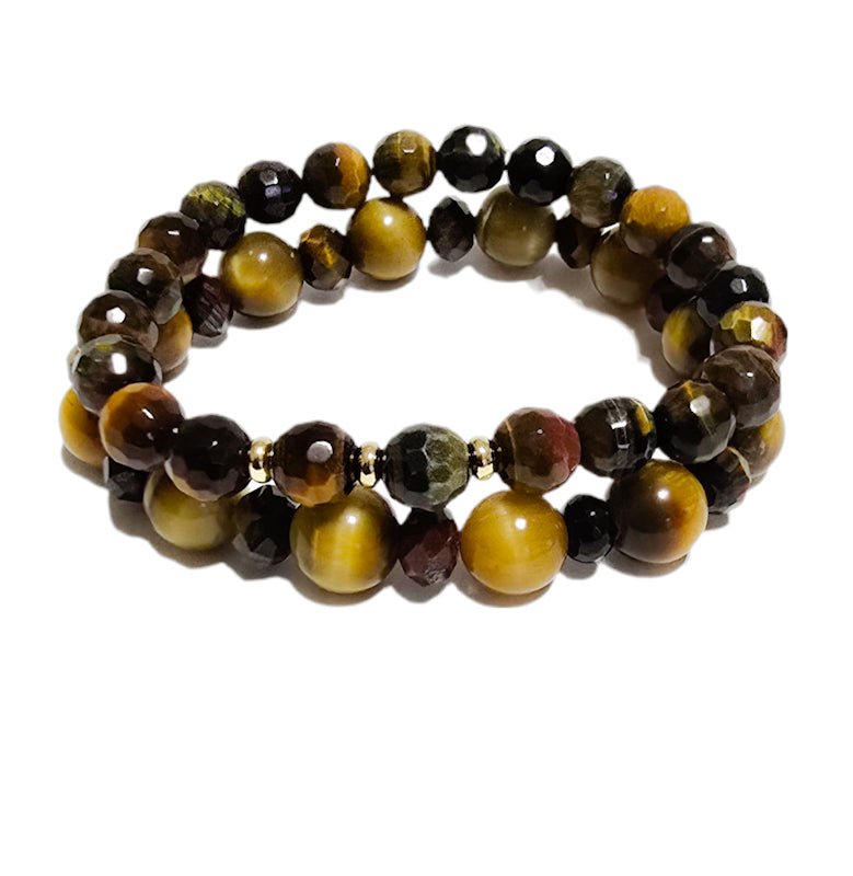 Men's 2pc. Faceted Round Tiger Eye Bracelet set - L.Signature Collection by L.Styles
