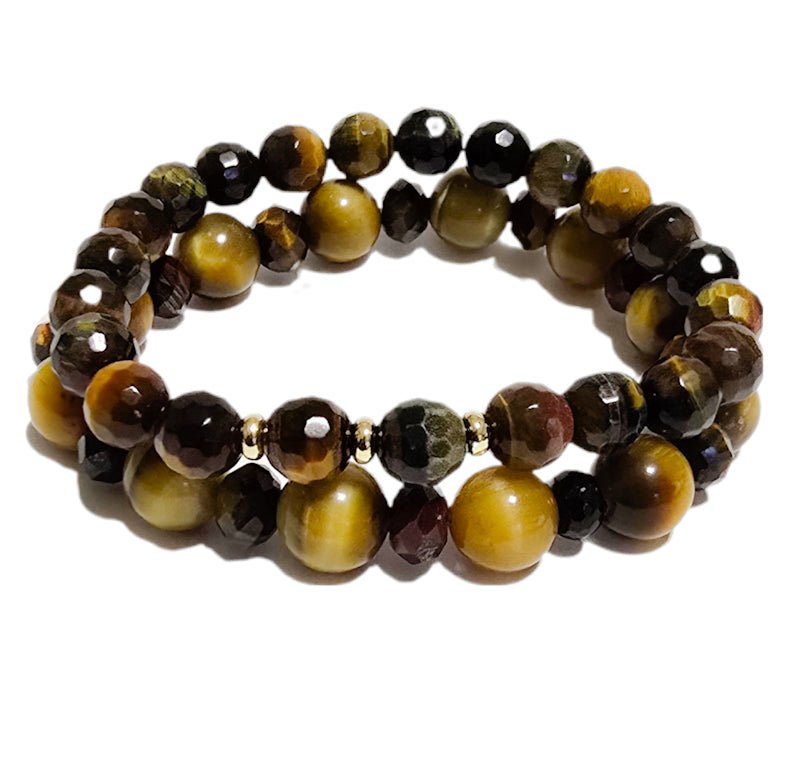 Men's 2pc. Faceted Round Tiger Eye Bracelet set - L.Signature Collection by L.Styles