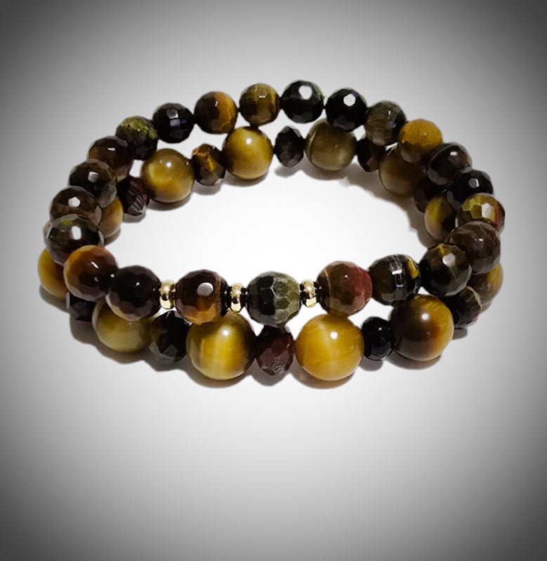 Men's 2pc. Faceted Round Tiger Eye Bracelet set - L.Signature Collection by L.Styles