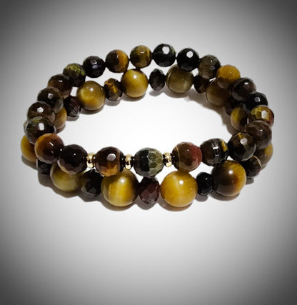 Men's 2pc. Faceted Round Tiger Eye Bracelet set - L.Signature Collection by L.Styles