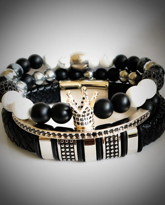 Men's Black and White Bracelet set L.Signature Collection by L.Styles