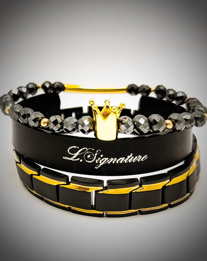 Men's Black Diamond Bracelet Set L.Signature Collection