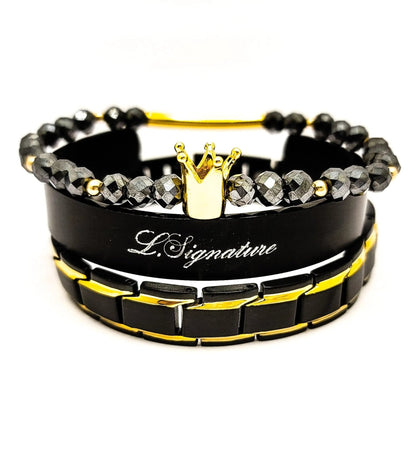 Men's Black Diamond Bracelet Set L.Signature Collection