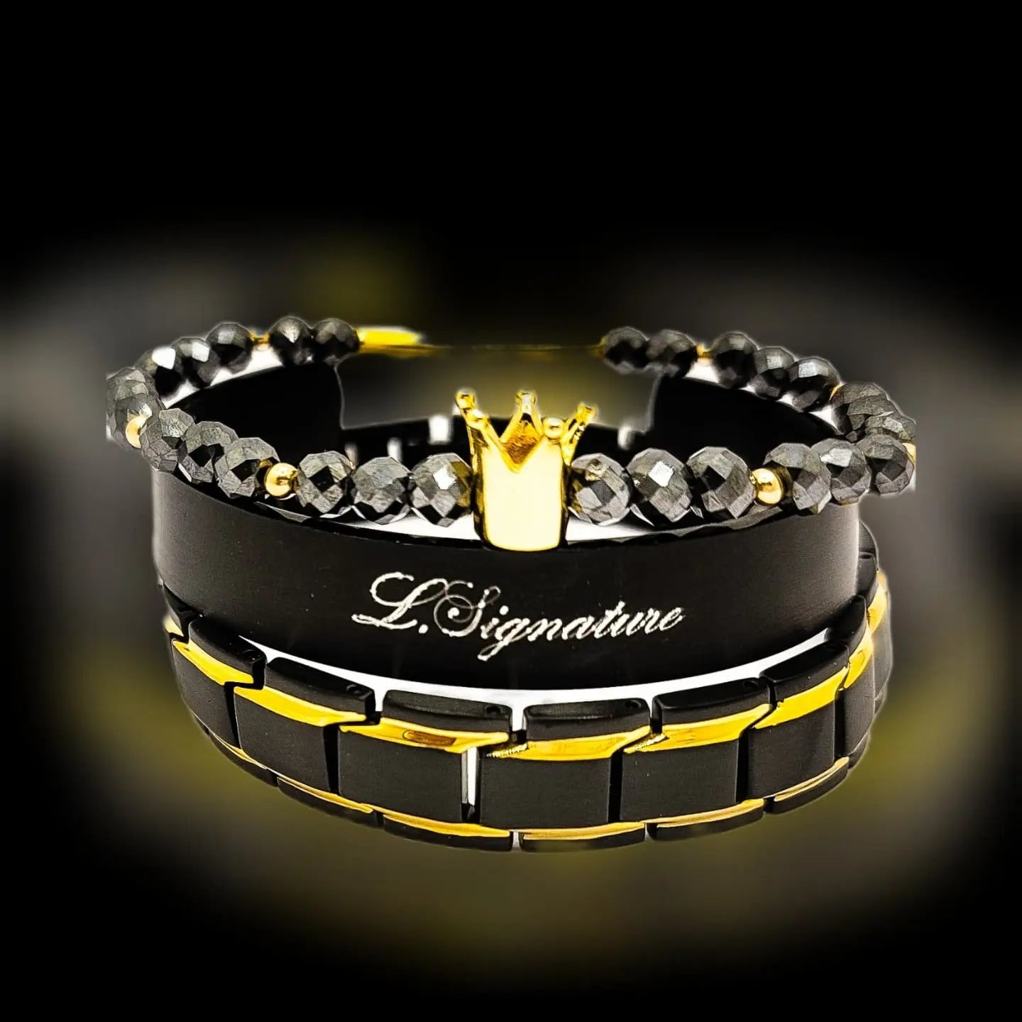 Men's Black Diamond Bracelet Set L.Signature Collection