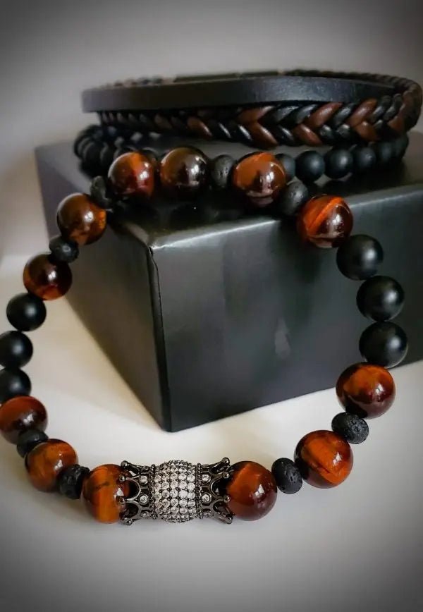 Men's "Bold" Red Tiger Eye Bracelet Set L.Signature Collection