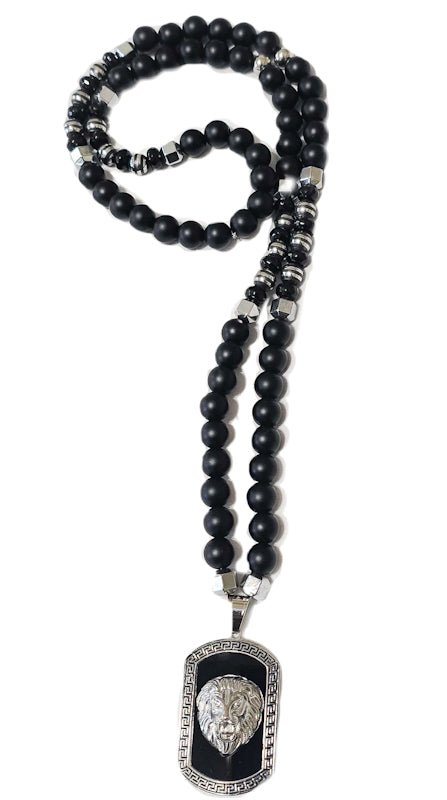 Men's Lion Dog Tag Onyx Necklace - L.Signature Collection by L.Styles