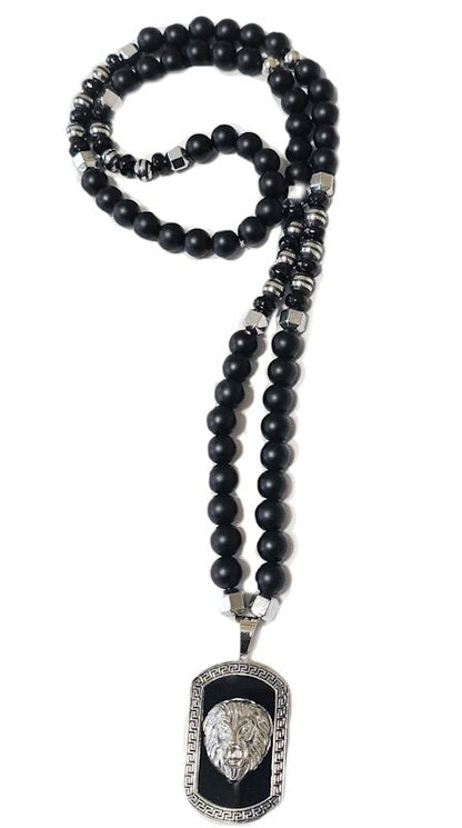 Men's Lion Dog Tag Onyx Necklace - L.Signature Collection by L.Styles