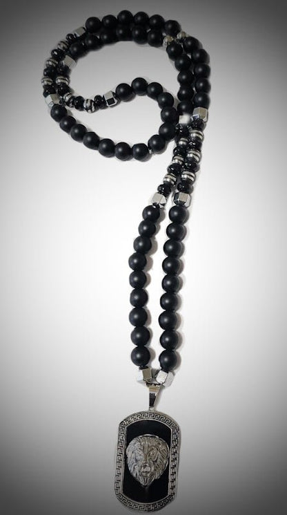 Men's Lion Dog Tag Onyx Necklace - L.Signature Collection by L.Styles