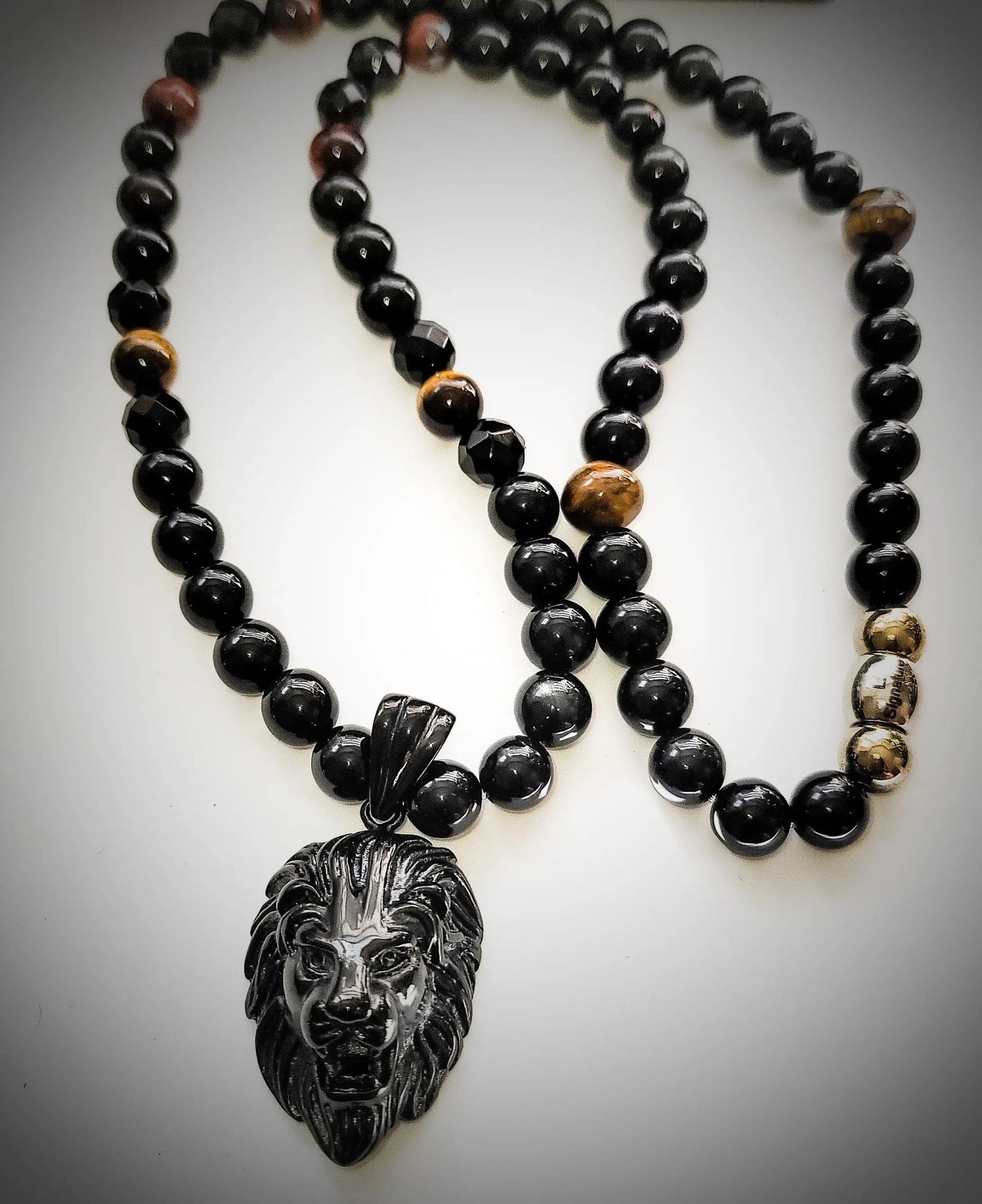 Men's Lion Head Obsidian Necklace L.Signature Collection