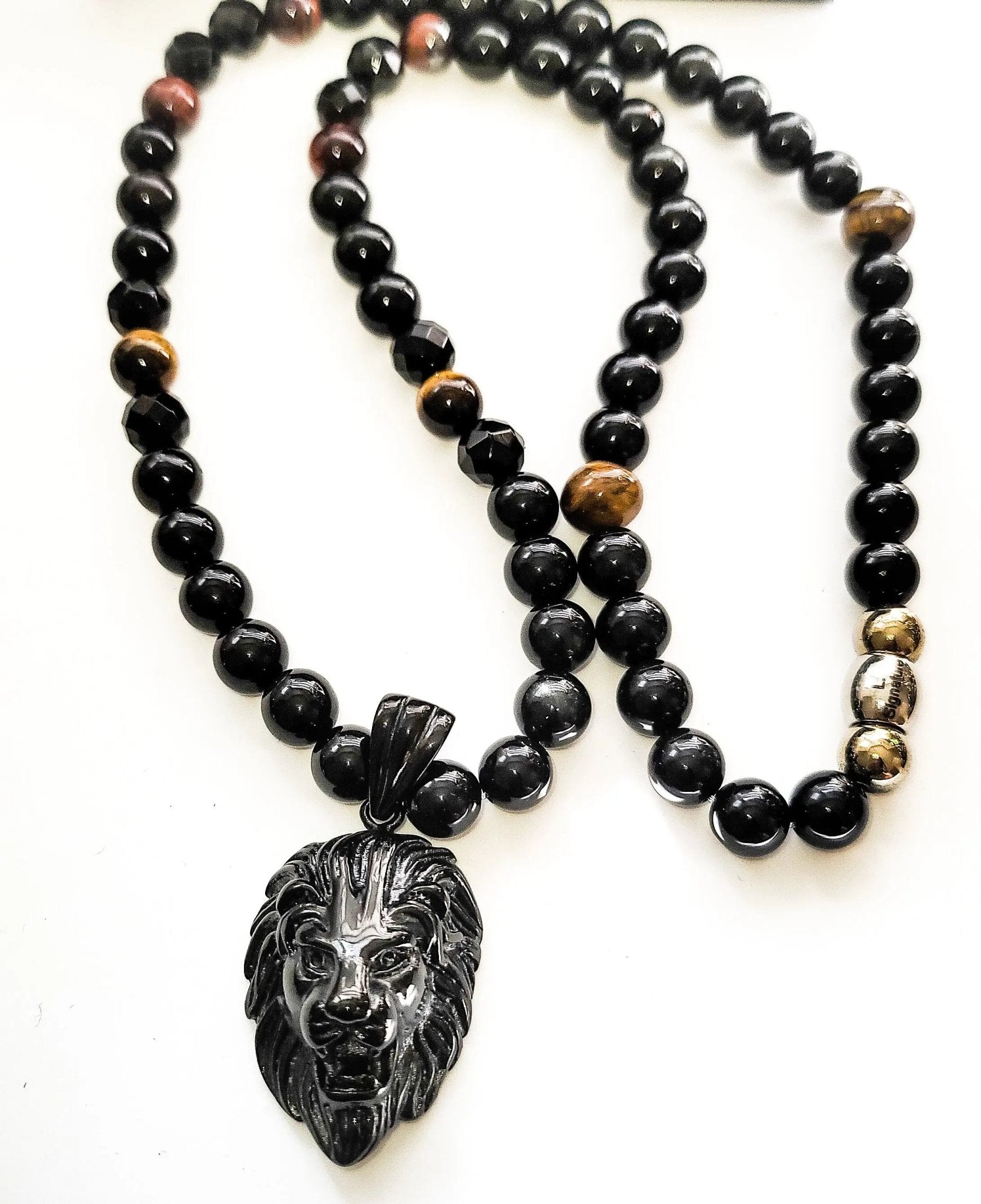 Men's Lion Head Obsidian Necklace L.Signature Collection