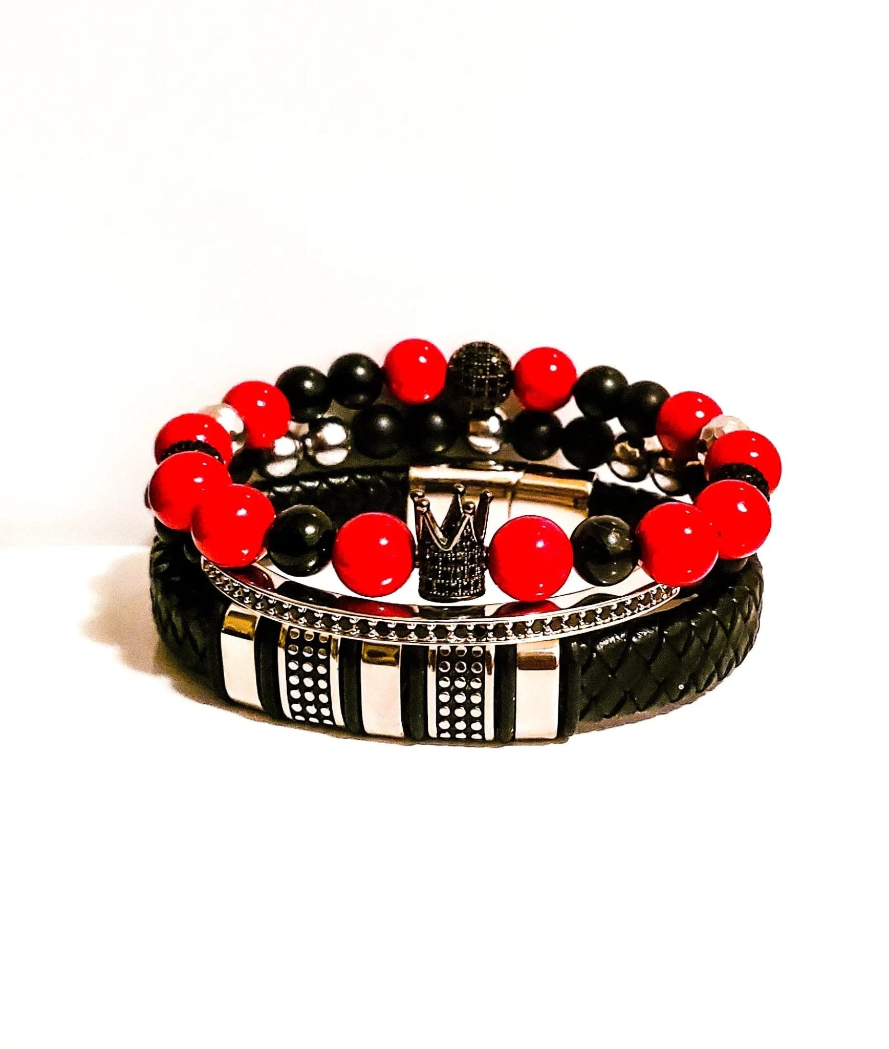 Men's Red and Black Bracelet set L.Signature Collection