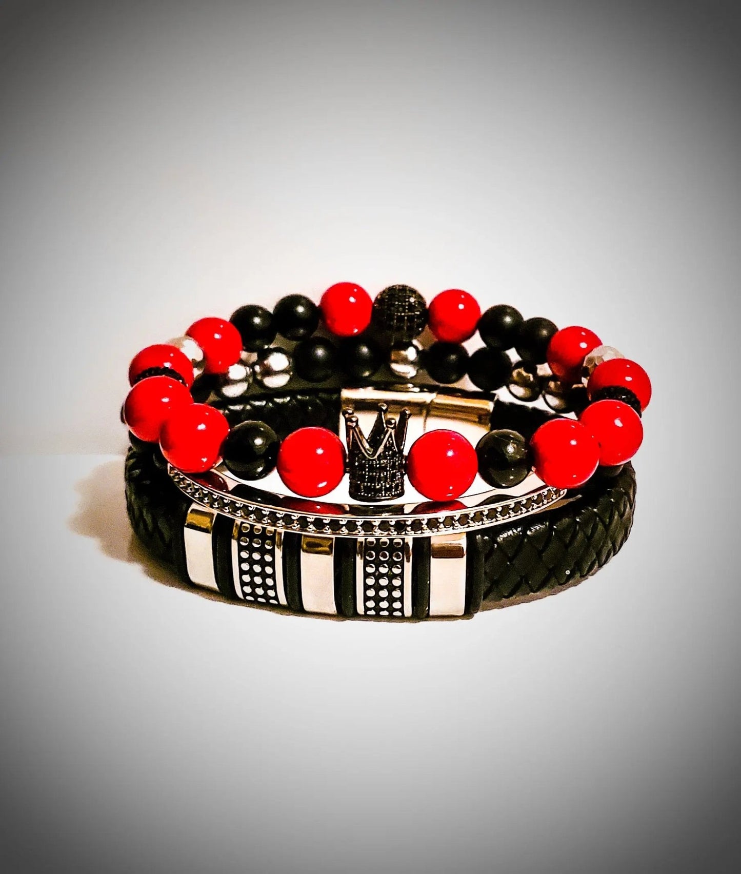 Men's Red and Black Bracelet set L.Signature Collection