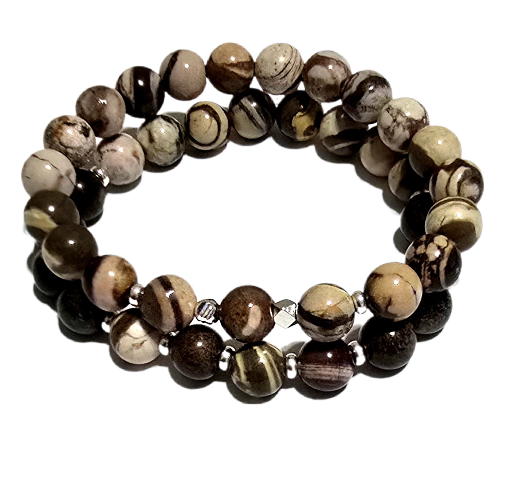 Men's Round striped Tibetan Agate Bracelet set - L.Signature Collection by L.Styles