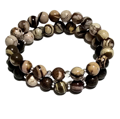 Men's Round striped Tibetan Agate Bracelet set - L.Signature Collection by L.Styles