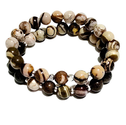 Men's Round striped Tibetan Agate Bracelet set - L.Signature Collection by L.Styles