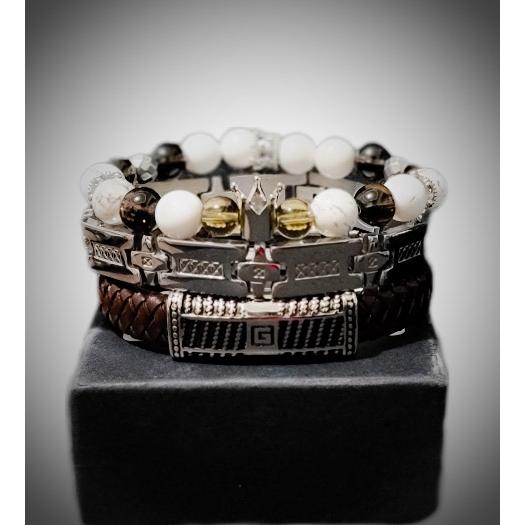 Men's Smoky Quartz and Howlite bracelet set L.Signature Collection