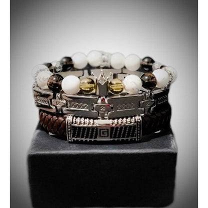 Men's Smoky Quartz and Howlite bracelet set L.Signature Collection