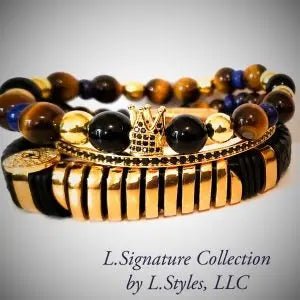 Men's Tiger Eye and Lapis Lazuli Bracelet Set L.Signature Collection