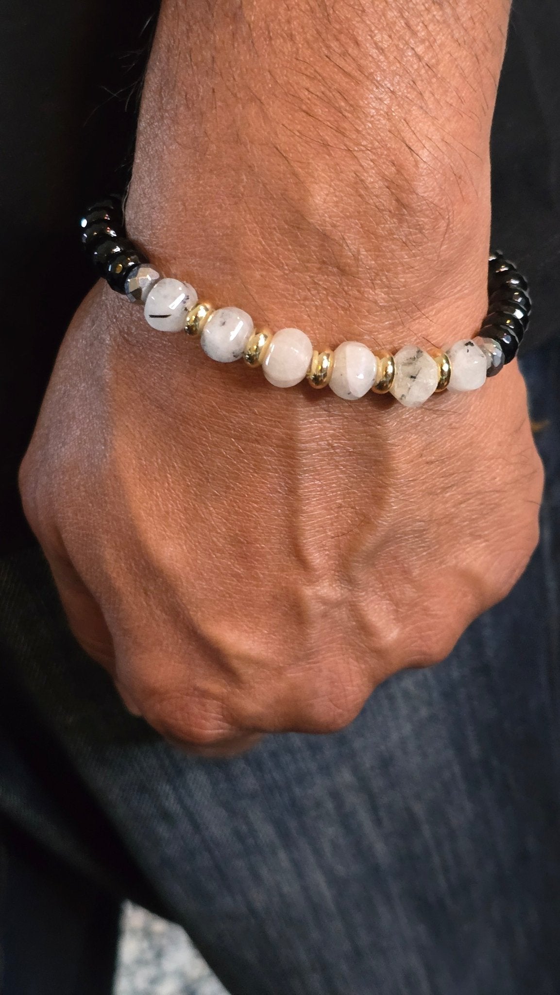 Men's Tourmaline Quartz and Onyx Bracelet - L.Signature Collection by L.Styles