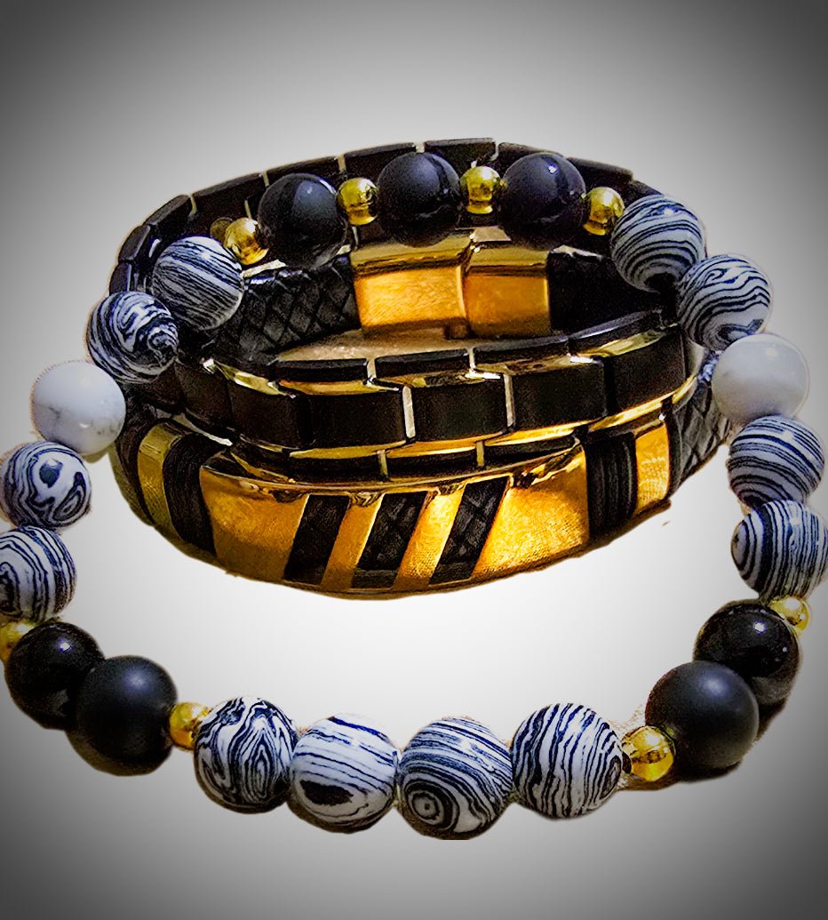 Men's White Malachite and Onyx 3pc. Bracelet set L.Signature Collection by L.Styles