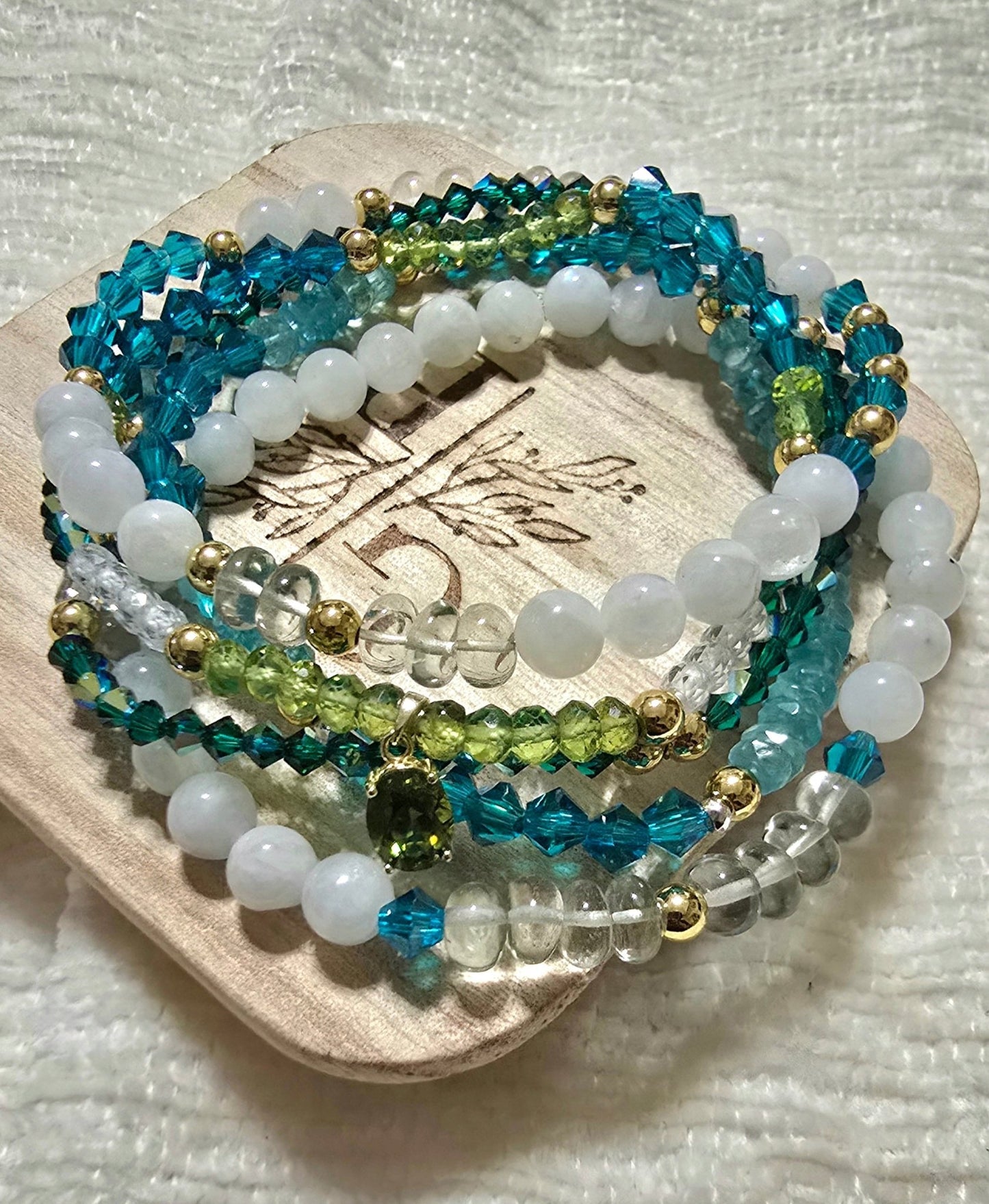 Moonstone and Peridot Stacked Bracelet set - L.Signature Collection by L.Styles