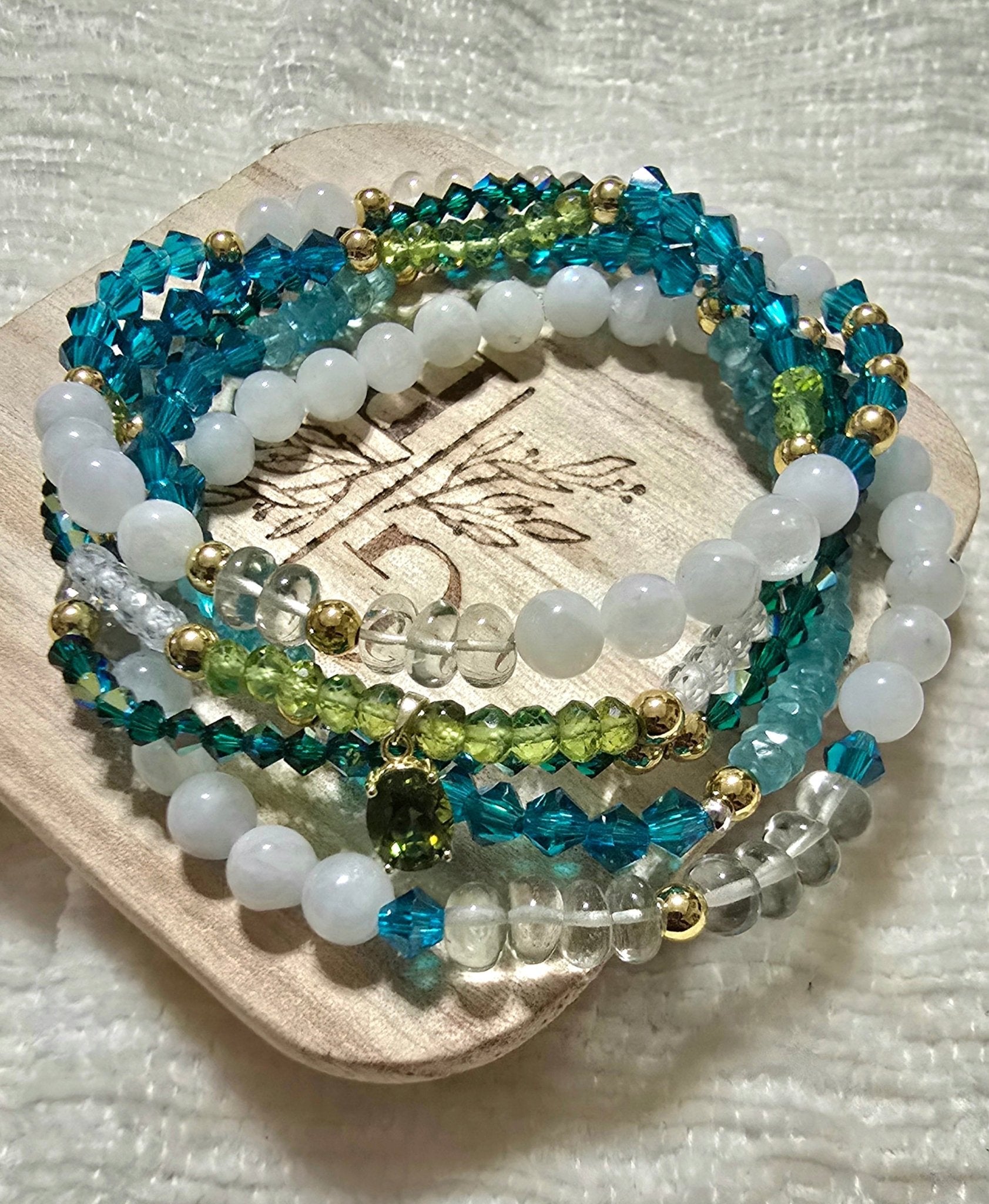 Moonstone and Peridot Stacked Bracelet set - L.Signature Collection by L.Styles