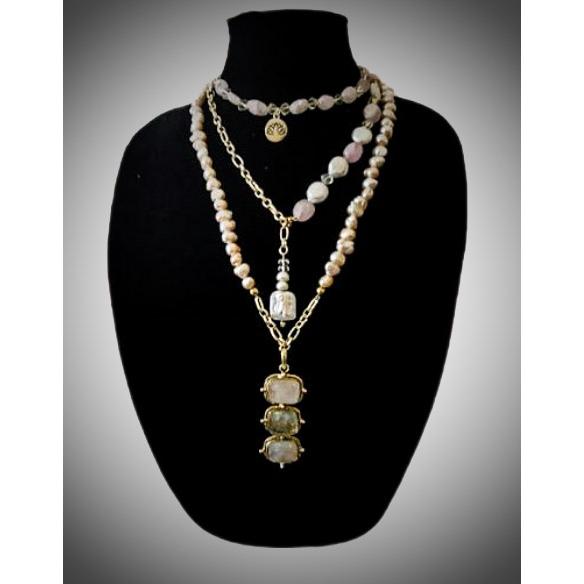 Morganite and Freshwater Pearl Multi Necklace L.Signature Collection by L.Styles